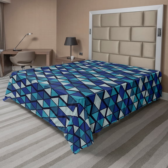 Ambesonne Abstract Flat Sheet, Dark Geometric Triangles, King Size, Royal Blue
