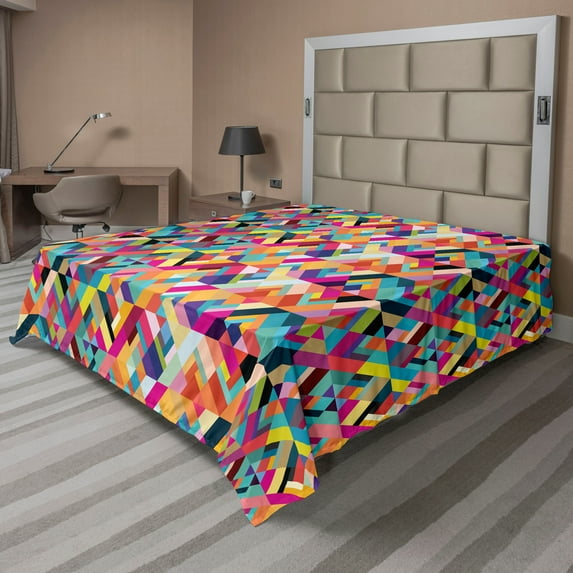 Ambesonne Abstract Flat Sheet, Diagonal Colorful Tile, California King, Multicolor