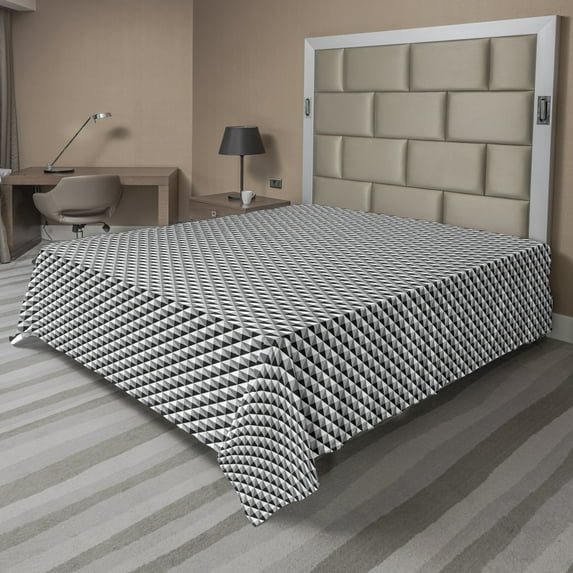 Ambesonne Abstract Flat Sheet, Diagonal Triangles Squares, Full Size, Charcoal Grey Pale Taupe