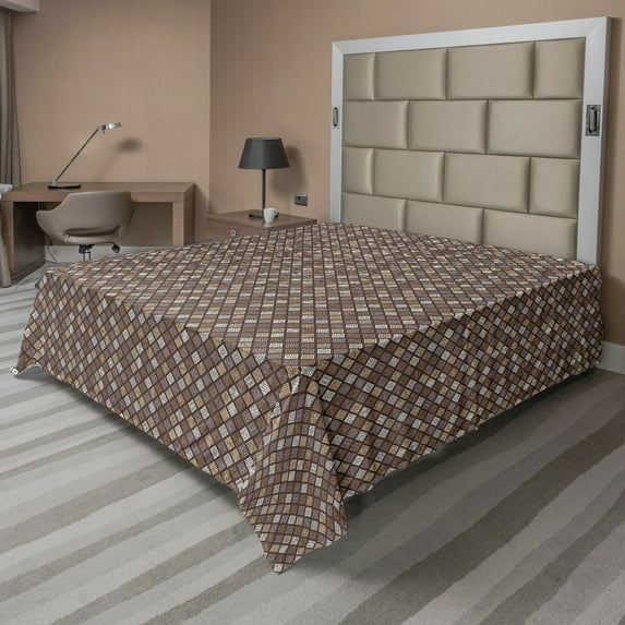 Ambesonne Abstract Flat Sheet, Diamond Graphic, King Size, Dark Taupe Tan and Cocoa