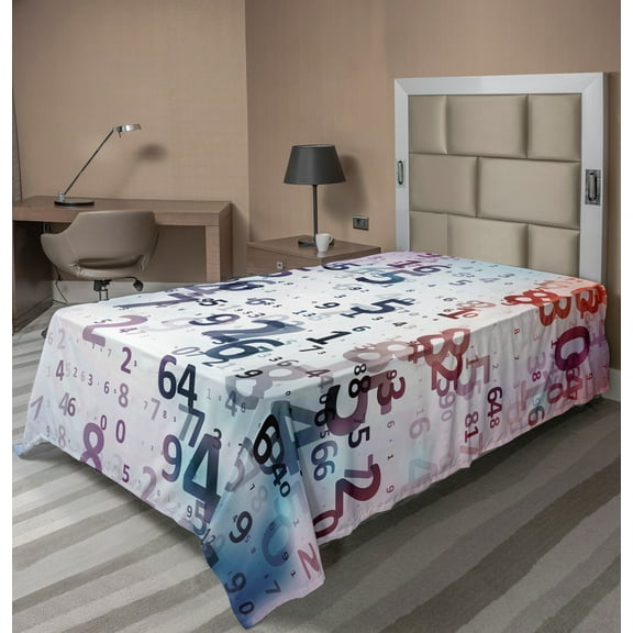 Ambesonne Abstract Flat Sheet, Digital Code Numbers, TwinXL Size, Teal Black