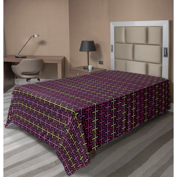 Ambesonne Abstract Flat Sheet, Digital Colorful Streaks, TwinXL Size, Dark Purple Mustard