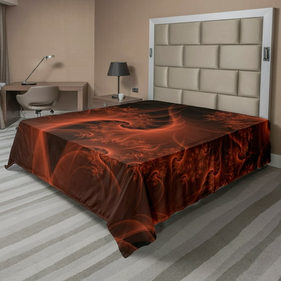 Ambesonne Abstract Flat Sheet, Digital Swirls Floral, Full Size, Orange