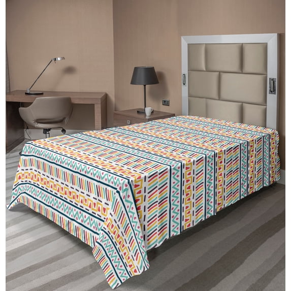 Ambesonne Abstract Flat Sheet, Doodle Colorful Shapes, Twin Size, Multicolor