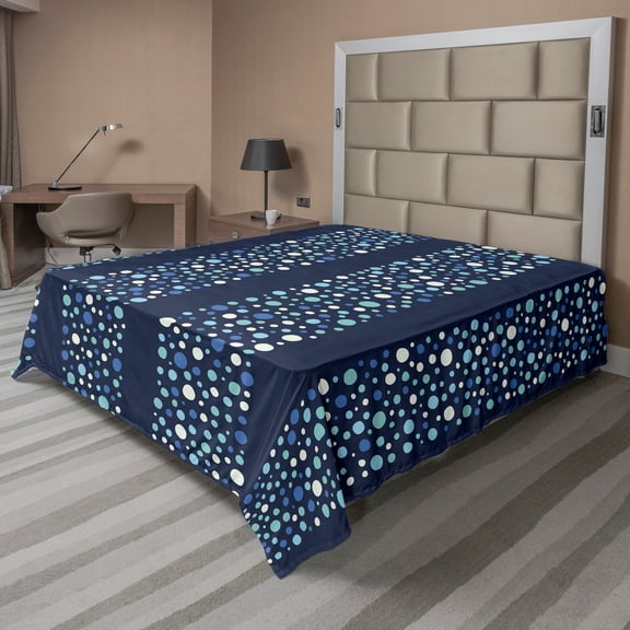 Ambesonne Abstract Flat Sheet, Dots Circles Striped, King Size, Indigo Violet Blue