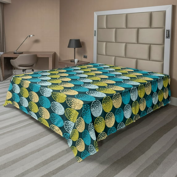 Ambesonne Abstract Flat Sheet, Dots Composition Circles, King Size, Dark Teal Multicolor