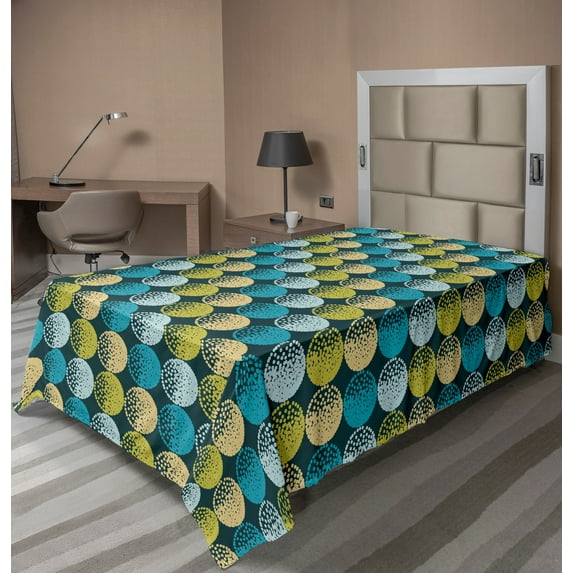 Ambesonne Abstract Flat Sheet, Dots Composition Circles, TwinXL Size, Dark Teal Multicolor