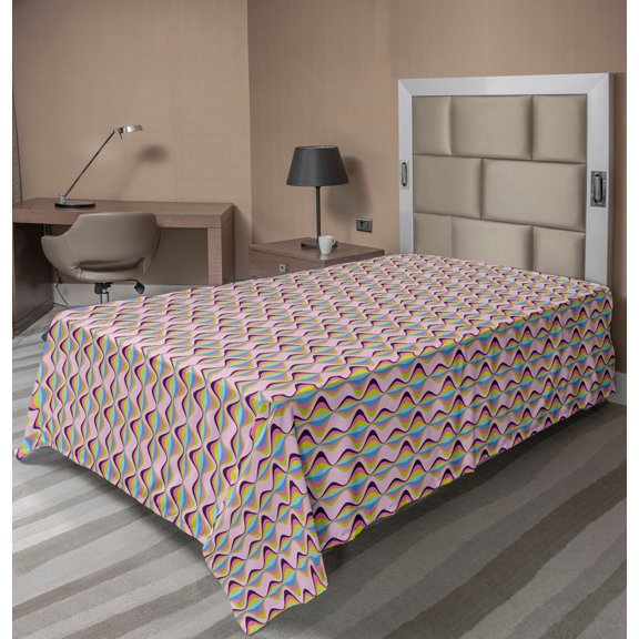 Ambesonne Abstract Flat Sheet, Energetic Ogee Inspired, Twin Size, Multicolor