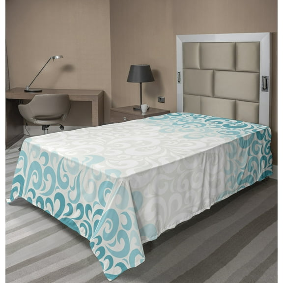 Ambesonne Abstract Flat Sheet, Floral Classic Design, TwinXL Size, Teal Turquoise White