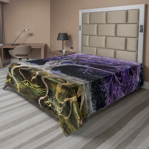 Ambesonne Abstract Flat Sheet, Forest Nature Trees, Full Size, Multicolor