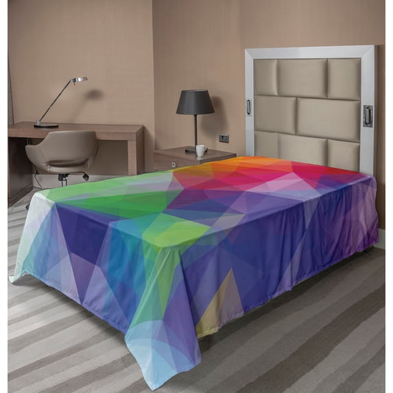 Ambesonne Abstract Flat Sheet, Fractal Quirky, TwinXL Size, Multicolor