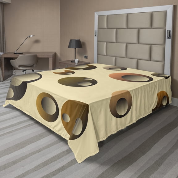 Ambesonne Abstract Flat Sheet, Funky Bubbles Round, Full Size, Pale Brown Caramel