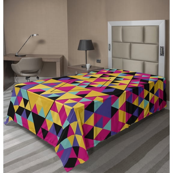 Ambesonne Abstract Flat Sheet, Funky Colorful Tribal Art, TwinXL Size, Multicolor