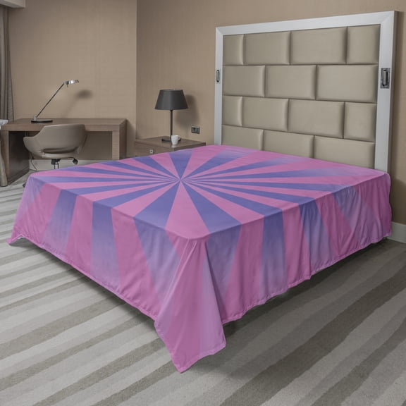 Ambesonne Abstract Flat Sheet, Funky Dreamlike Sunbeams, King Size, Fuchsia Lavender