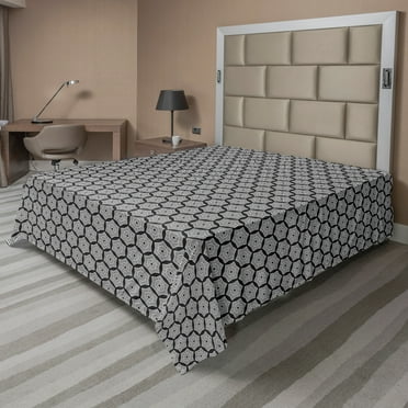 Ambesonne Abstract Flat Sheet, Futuristic Star Shapes, California King, Dark Grey and White