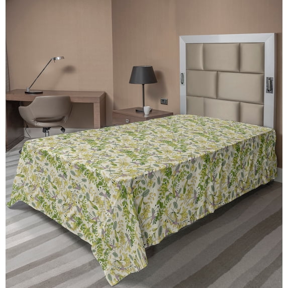 Ambesonne Abstract Flat Sheet, Garden Plants Floral Theme, Twin Size, Multicolor