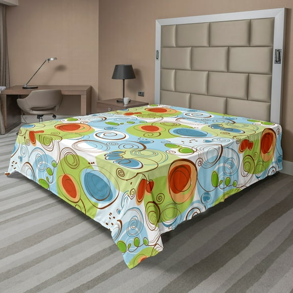 Ambesonne Abstract Flat Sheet, Geometric Funky Swirl, California King, Pale Green White
