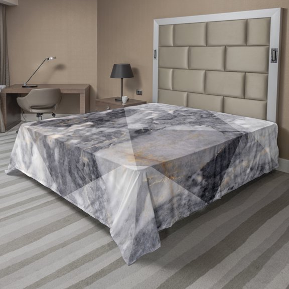 Ambesonne Abstract Flat Sheet, Geometric Grunge Facet, King Size, Pale Grey