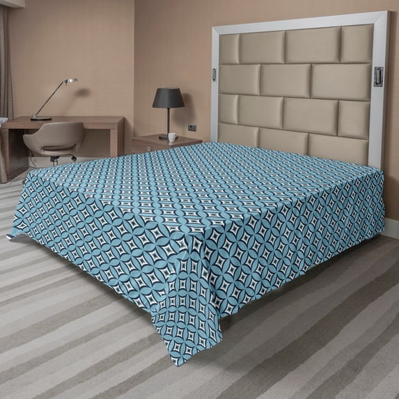 Ambesonne Abstract Flat Sheet, Geometric Interpretation, Queen Size, Sky Blue Off White
