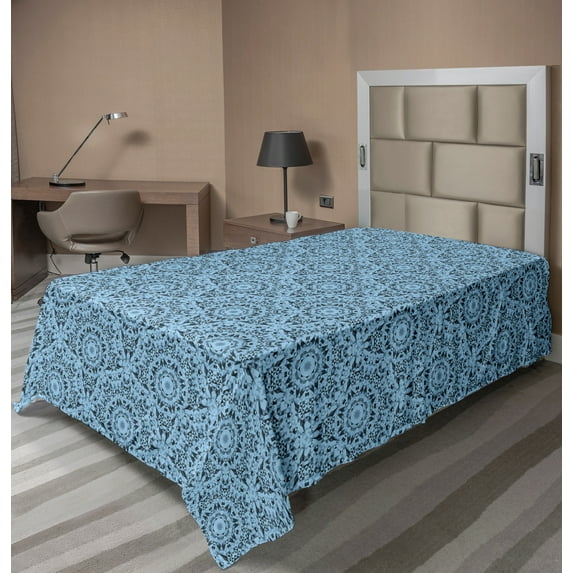 Ambesonne Abstract Flat Sheet, Geometric Modern Motifs, TwinXL Size, Pale Sky Blue
