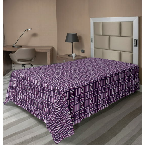 Ambesonne Abstract Flat Sheet, Geometric Modern Squares, Twin Size, Purple and Plum