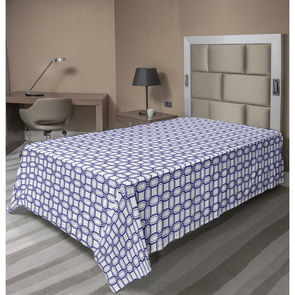 Ambesonne Abstract Flat Sheet, Geometric Motifs, TwinXL Size, Indigo and White