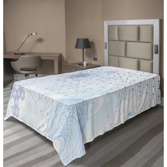 Ambesonne Abstract Flat Sheet, Geometric Science Motifs, TwinXL Size, Sky Blue Dark Ceil Blue