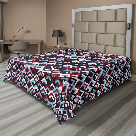 Ambesonne Abstract Flat Sheet, Geometric Triangle Shape, Queen Size, Pale Blue Maroon