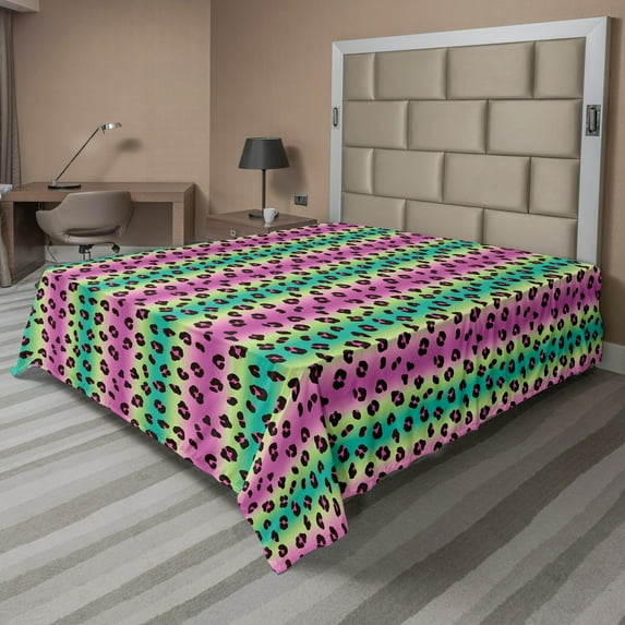 Ambesonne Abstract Flat Sheet, Glittering Leopard Pattern, California King, Multicolor