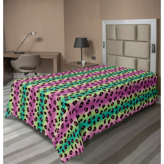 Ambesonne Abstract Flat Sheet, Glittering Leopard Pattern, TwinXL Size, Multicolor