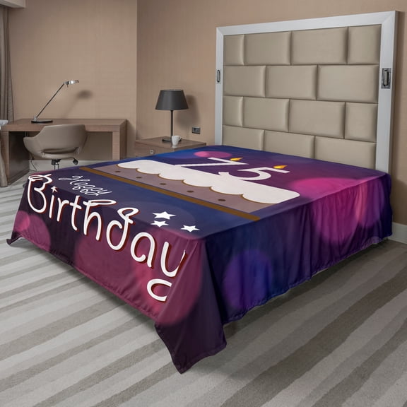 Ambesonne Abstract Flat Sheet, Graphic Cake, King Size, Purple Magenta White