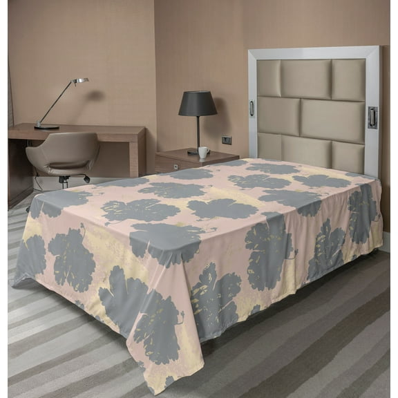 Ambesonne Abstract Flat Sheet, Grunge Marble Leaves Art, Twin Size, Pale Salmon Beige