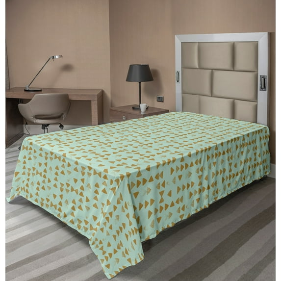 Ambesonne Abstract Flat Sheet, Grunge Murky Triangles, TwinXL Size, Pale Brown and Mint Green