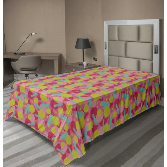 Ambesonne Abstract Flat Sheet, Grunge Rounds and Strokes, TwinXL Size, Multicolor