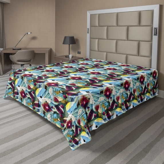Ambesonne Abstract Flat Sheet, Grungy Geometric Art, King Size, Multicolor