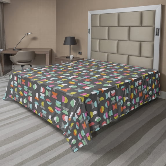 Ambesonne Abstract Flat Sheet, Half Circles Geometrical, California King, Multicolor