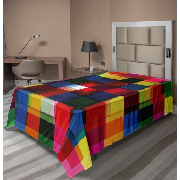 Ambesonne Abstract Flat Sheet, Halftoned Mosaic Tile, TwinXL Size, Multicolor