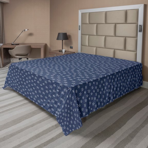 Ambesonne Abstract Flat Sheet, Hand Drawn Night Sky Stars, King Size, Slate Blue White