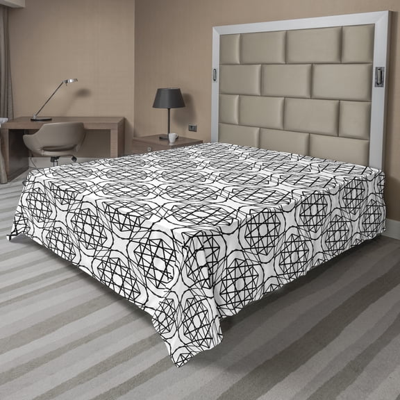 Ambesonne Abstract Flat Sheet, Hand Drawn Star Lattices, Full Size, Charcoal Grey and White