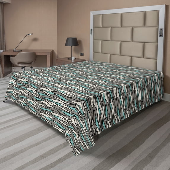 Ambesonne Abstract Flat Sheet, Horizontal Waves Dots, Queen Size, Multicolor