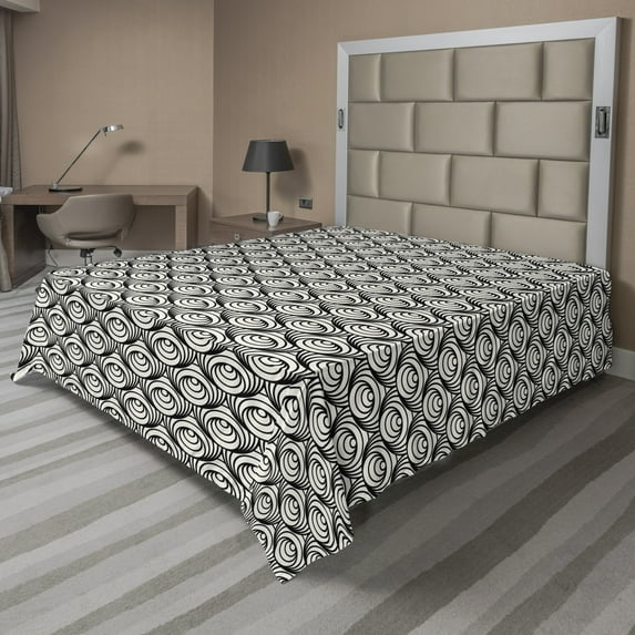 Ambesonne Abstract Flat Sheet, Intricate Circular Shapes, Queen Size, Charcoal Grey Eggshell