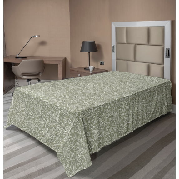 Ambesonne Abstract Flat Sheet, Intricate Palm Leaves Art, Twin Size, Dark Eggshell White