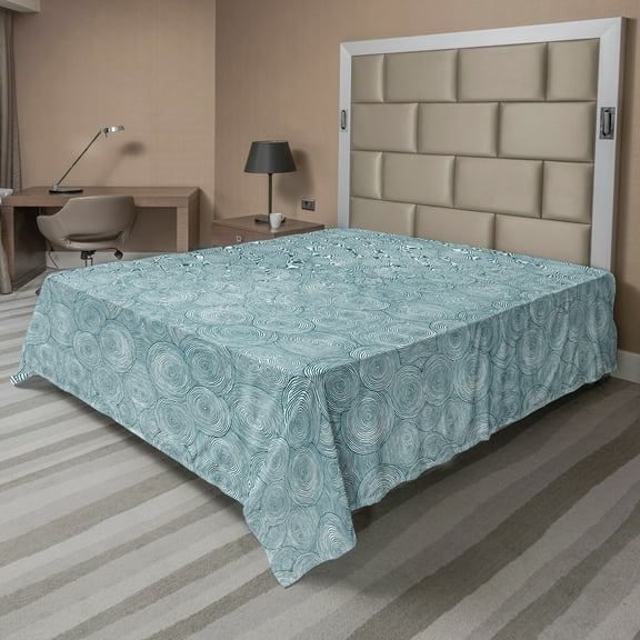 Ambesonne Abstract Flat Sheet, Intricate Swirl Graphic, Full Size, Dark Teal and White