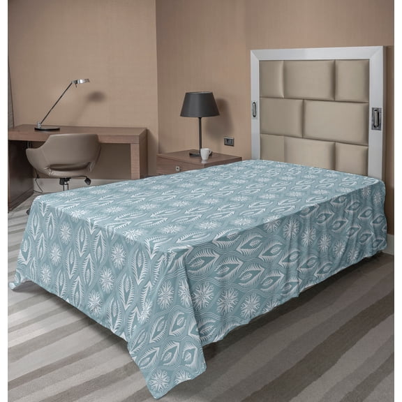 Ambesonne Abstract Flat Sheet, Japanese Floral Patterns, Twin Size, Pale Teal Cadet Blue