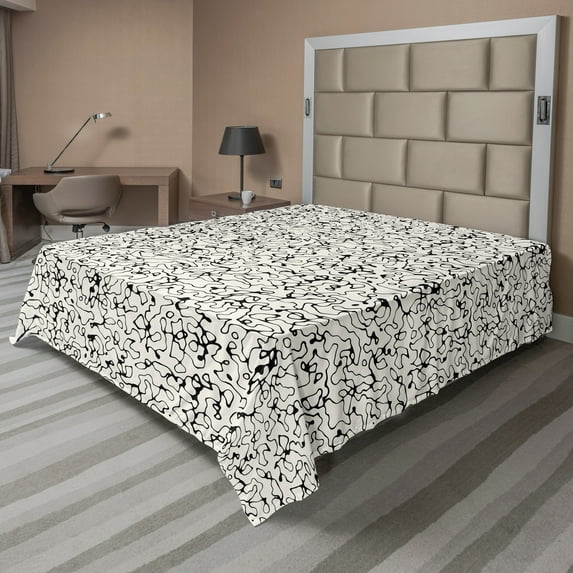 Ambesonne Abstract Flat Sheet, Jumble Messy Lines, Full Size, Black and Cream