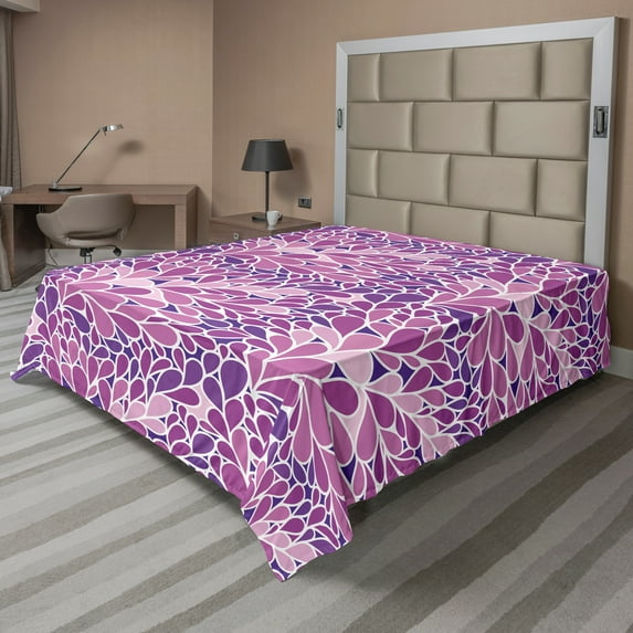 Ambesonne Abstract Flat Sheet, Leaves in Purplish Colors, Queen Size, Multicolor