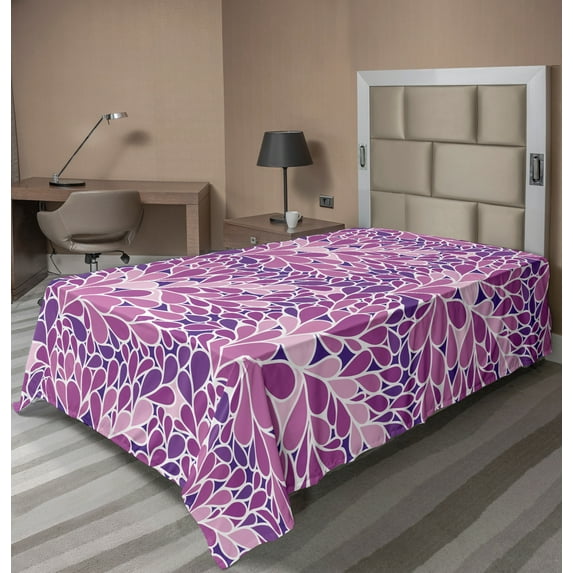 Ambesonne Abstract Flat Sheet, Leaves in Purplish Colors, TwinXL Size, Multicolor