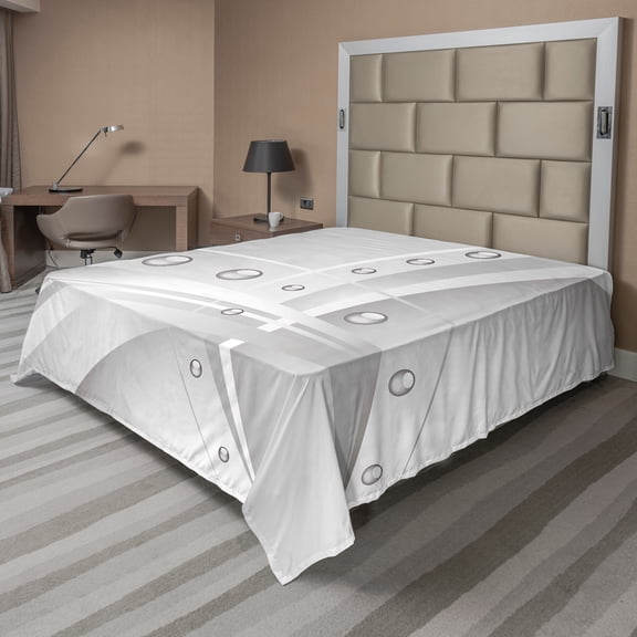 Ambesonne Abstract Flat Sheet, Lines Curves Balls, King Size, Dimgray Grey White