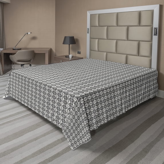 Ambesonne Abstract Flat Sheet, Lines Squares and Rounds, King Size, Grey and Off White