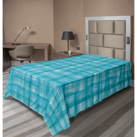 Ambesonne Abstract Flat Sheet, Marine Hand Drawn Streaks, Twin Size, Sea Blue Aqua Pale Teal